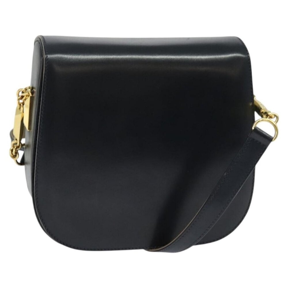 Authentic BALLY Shoulder Bag Leather Black Gold